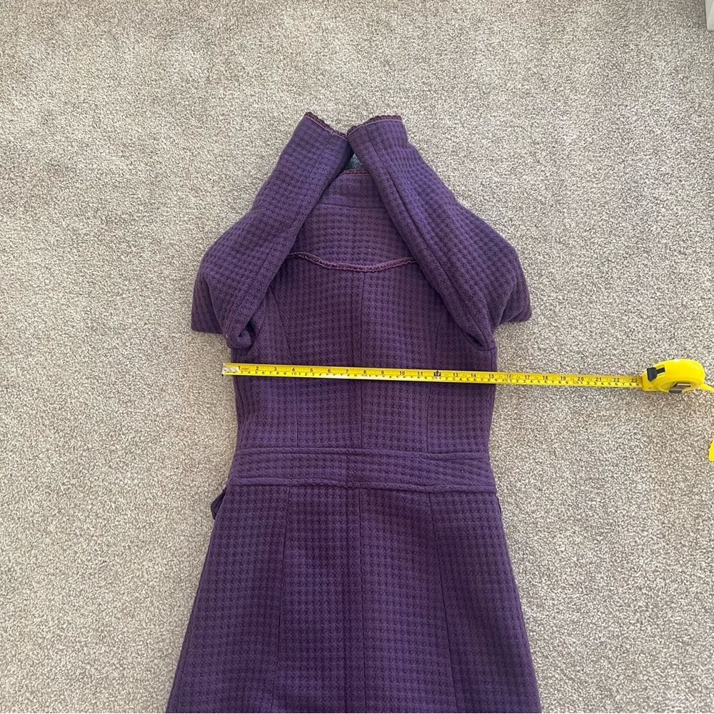 Purple Double Breasted Long Coat w Textured Waffle Knit Pattern Ornate Buttons - Picture 9 of 11